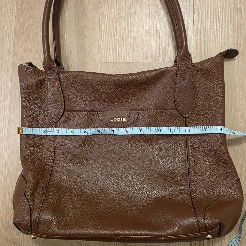 Lodis Brown Pebbled Leather Tote Bag Zip Top Work Office Shoulder‎ Purse Bag